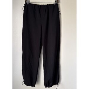 NQ Women's Black Drawstring Parachute Pants Streetwear Cargo Black Size L Grunge
